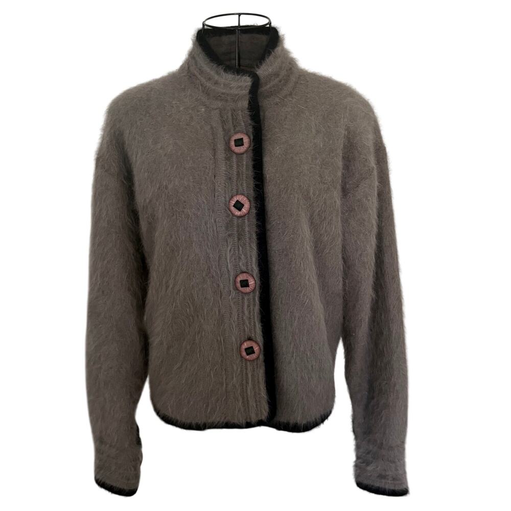 Rare Vintage Venesha Fluffy Angora Lined Cardigan Sweater Jacket Luxury Glam